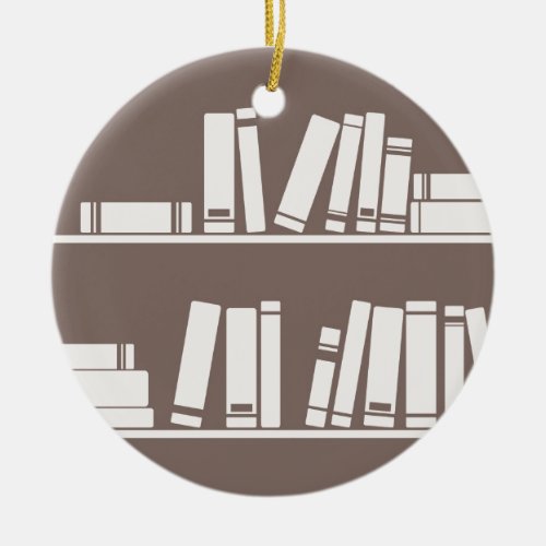 Books on the shelf for reading lover or wise guy ceramic ornament