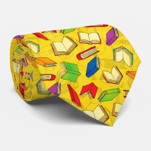 Books Pattern on Yellow Tie