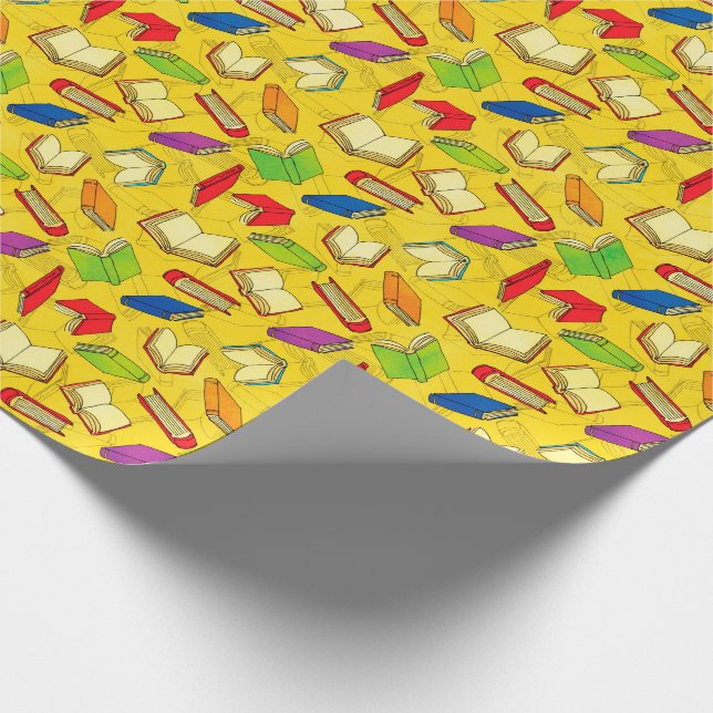 Books Pattern on Yellow Wrapping Paper (Corner)