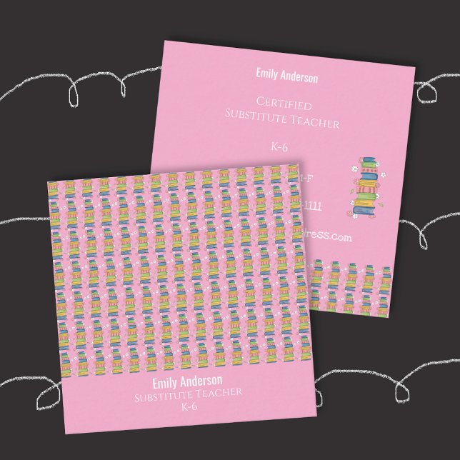 Books Pattern Pink Tutor Square Business Card (Books pattern pink tutor square business card .)