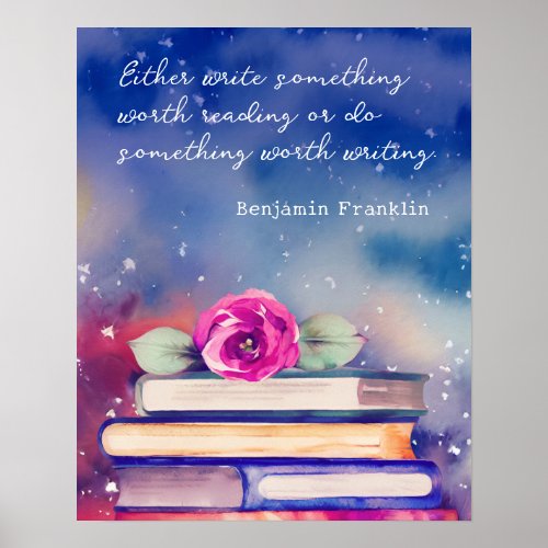 Books  Pink Flower Watercolor Script Custom Quote Poster