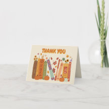 Books Pumpkin Orange Oatmeal Folded Thank You Card