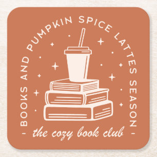 Books & Pumpkin Spice Season Square Paper Coaster