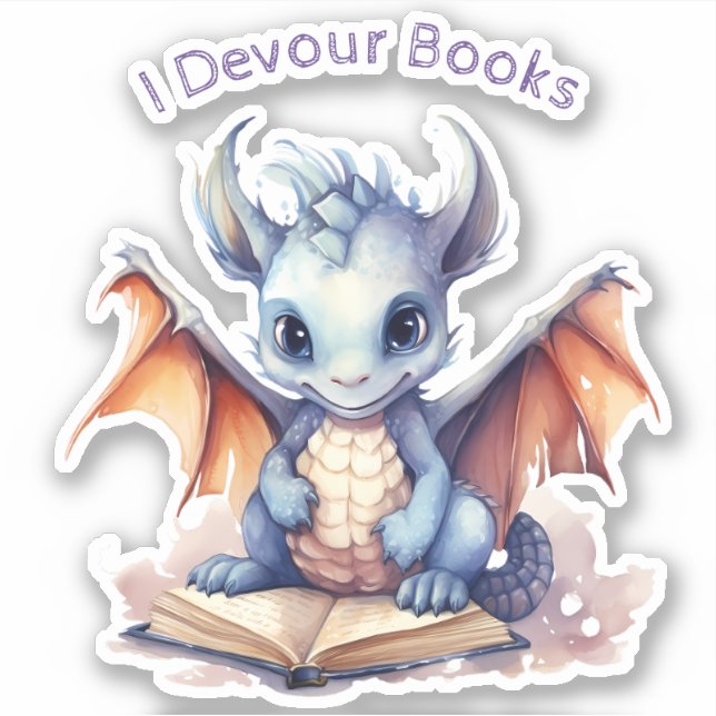  *~* Books Reading Baby Dragon  - AP88 I DEVOUR Sticker (Front)