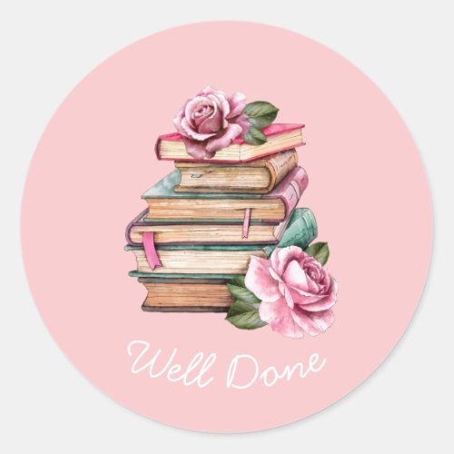 Books reading well done teaching classic  classic  classic round sticker