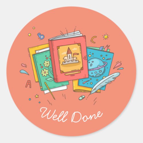 Books reading well done teaching classic  classic round sticker