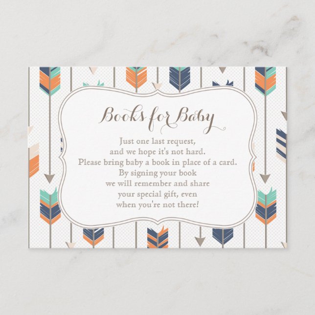 Books Request Tribal Arrows Navy Orange Teal Enclosure Card (Front)