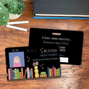 Books School Counselor Black Photo ID Badge