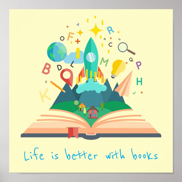 Books slogan classroom or library kid's room poster Zazzle