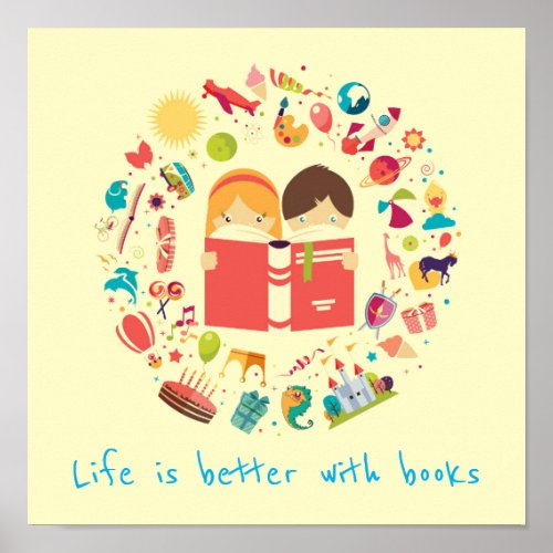 Books slogan classroom or library kids room poster