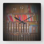 Books Square Wall Clock at Zazzle