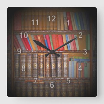 Books Square Wall Clock by Impactzone at Zazzle