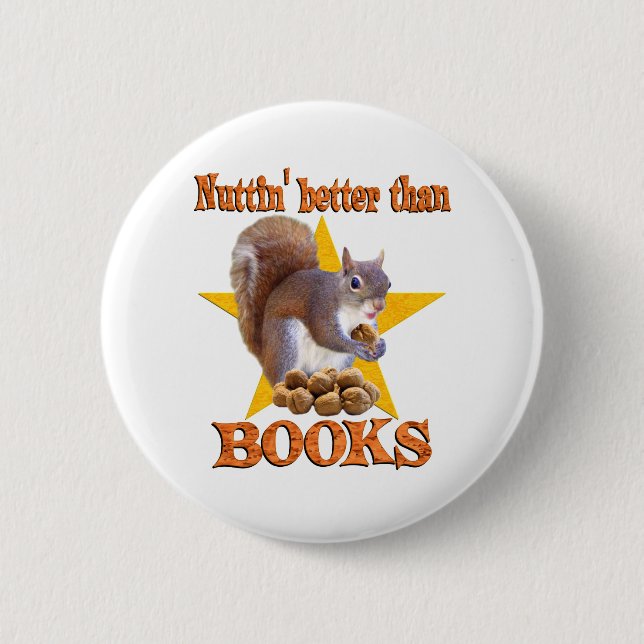 Books Squirrel Pinback Button (Front)