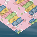 Books Stacks and Flowers Pink Tissue Paper