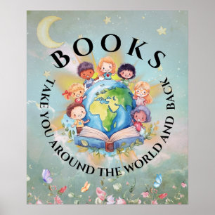 Books Take You Around Modern and Cute Poster