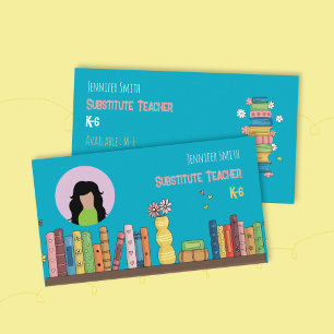 Books Tutor Teal Business Card with Photo