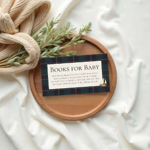 Books Vintage Preppy Blue Plaid Boy Baby Shower Enclosure Card