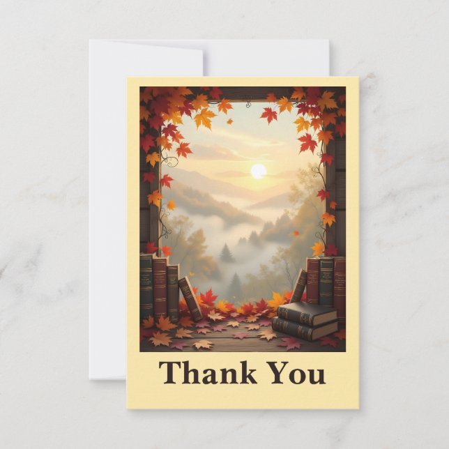 Books with Autumn Leaves Books Lovers Thank You Card (Front)