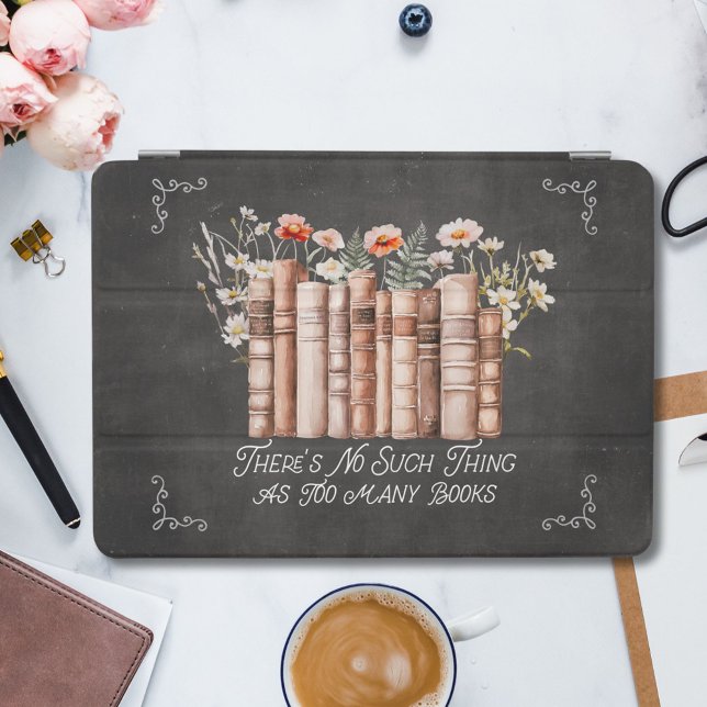 Books with Flowers and Quote on Black Chalkboard iPad Mini Cover (in situ)