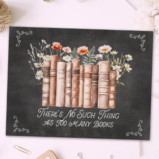 Books with Flowers and Quote on Black Chalkboard Postcard