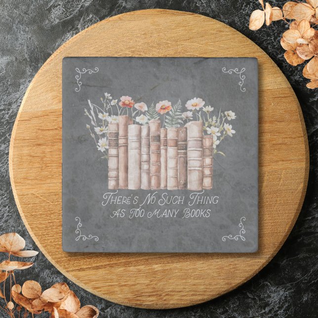 Books with Flowers and Quote on Black Chalkboard Stone Magnet (Close up)