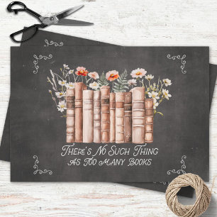 Books with Flowers and Quote on Black Decoupage Wrapping Paper Sheets