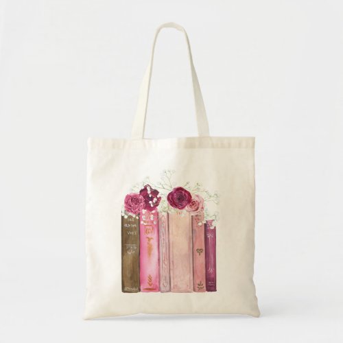 Books with Magenta Flowers Tote Bag