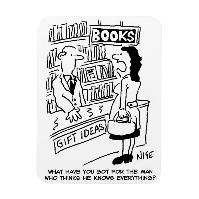 Bookseller in a Bookshop with Customer Magnet (Vertical)
