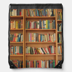 Bookshelf background drawstring bag