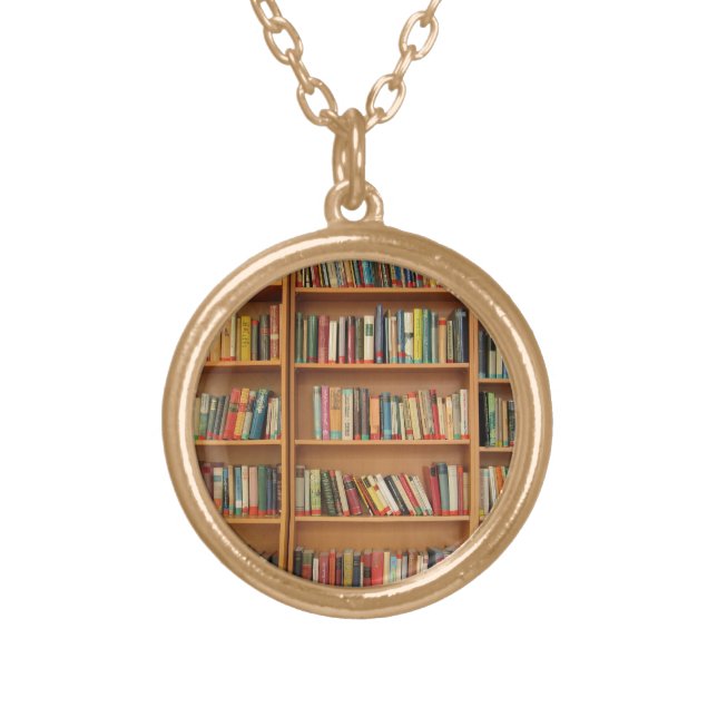 Bookshelf background gold plated necklace (Front)