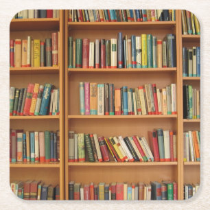 Bookshelf background square paper coaster