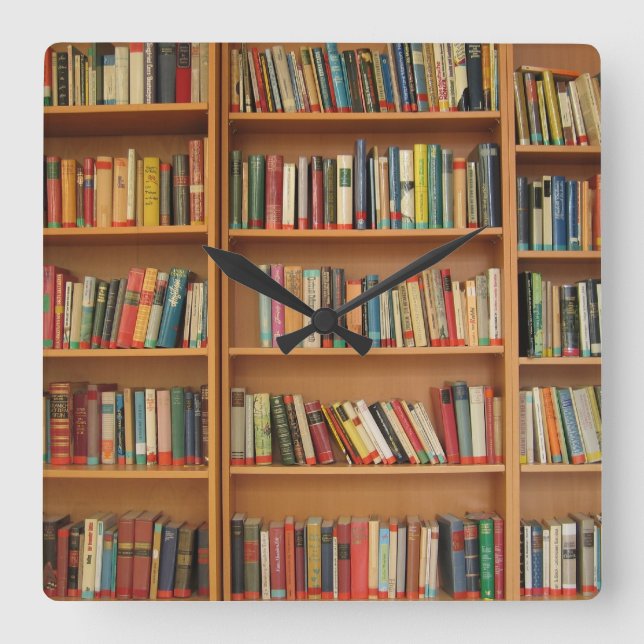 Bookshelf background square wall clock (Front)