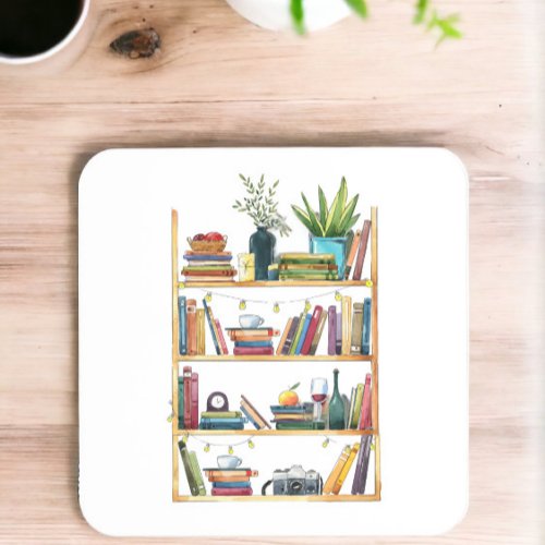 Bookshelf Book Lover Coffee Tea Beverage Coaster