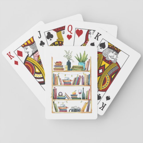 Bookshelf Book Lover Coffee Tea Poker Cards