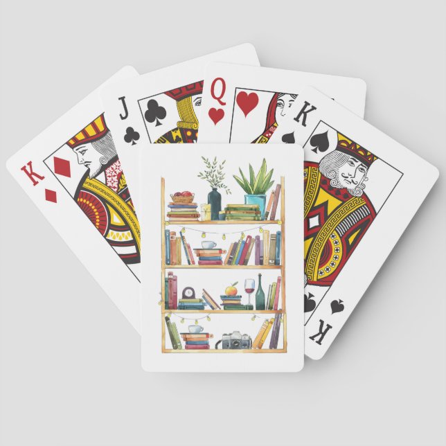 Bookshelf Book Lover Coffee Tea Poker Cards (Back)