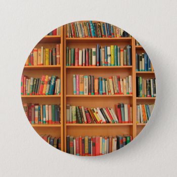 Bookshelf Books Library Bookworm Reading Button by accessoriesstore at Zazzle