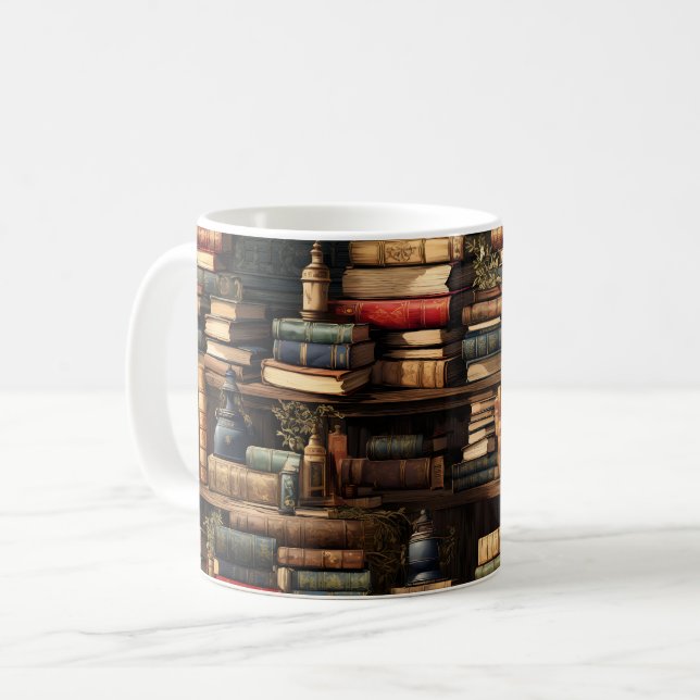 Bookshelf Books Library Bookworm Reading Coffee Mug (Front Left)