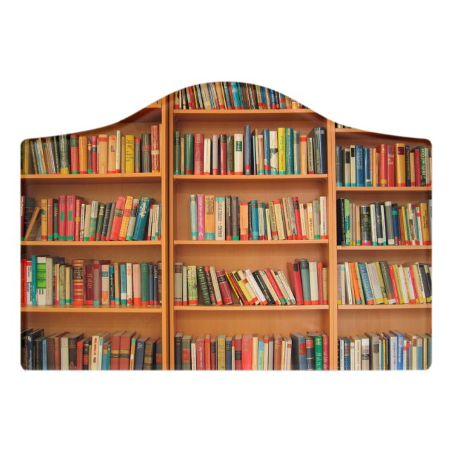 Bookshelf Books Library Bookworm Reading Door Sign (Small Crest Front)