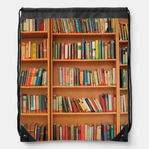 Bookshelf Books Library Bookworm Reading Drawstring Bag