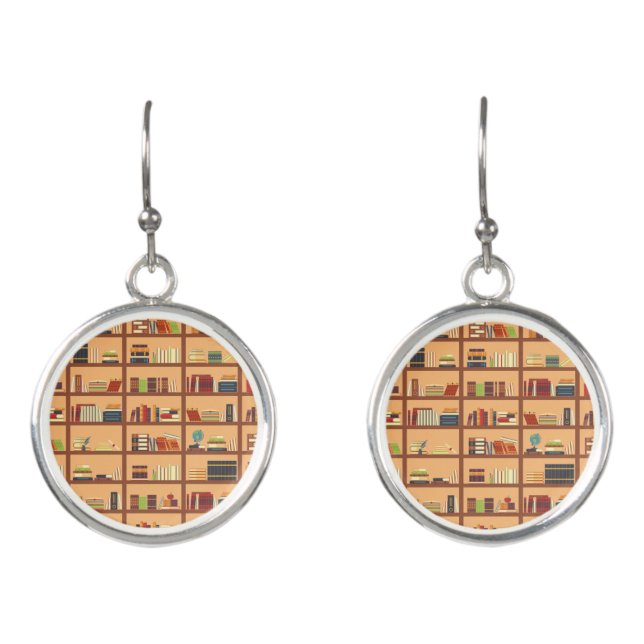 Bookshelf Books Library Bookworm Reading Earrings (Front)