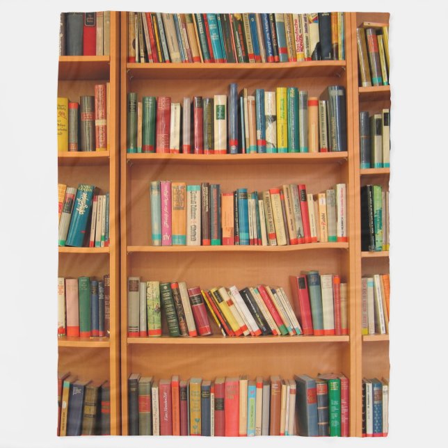 Bookshelf Books Library Bookworm Reading Fleece Blanket (Front)