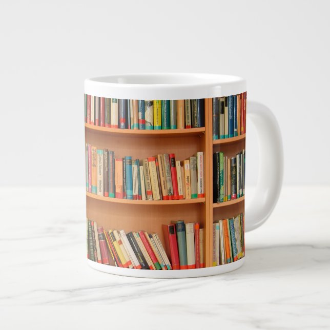 Bookshelf Books Library Bookworm Reading Giant Coffee Mug (Front Right)