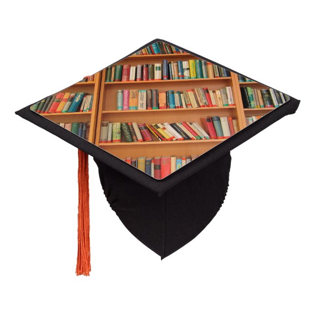 Bookshelf Books Library Bookworm Reading Graduation Cap Topper (Angled)