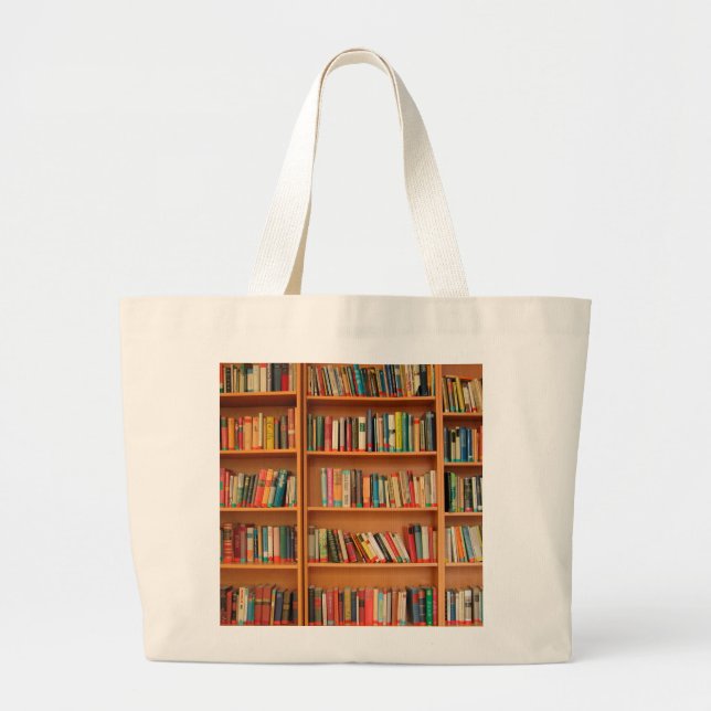 Bookshelf Books Library Bookworm Reading Large Tote Bag (Front)