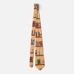 Bookshelf Books Library Bookworm Reading Neck Tie