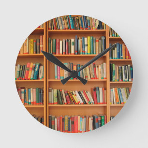 Bookshelf Books Library Bookworm Reading Round Clock