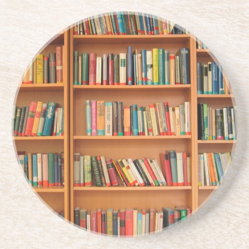 Bookshelf Books Library Bookworm Reading Sandstone Coaster