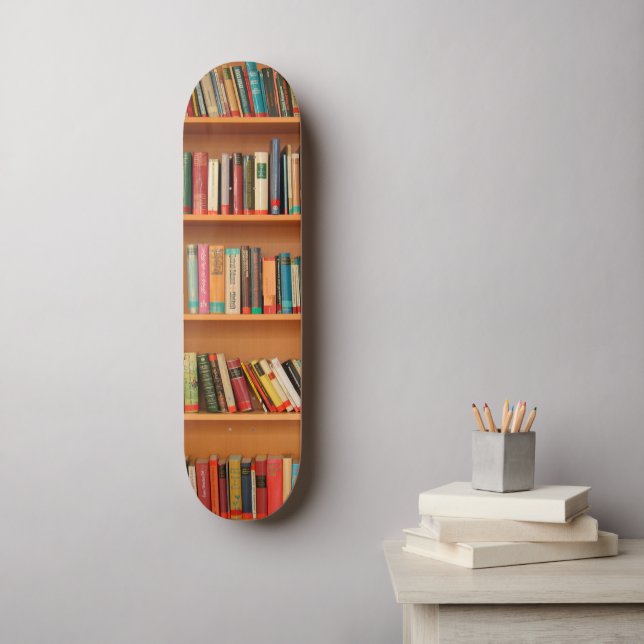Bookshelf Books Library Bookworm Reading Skateboard (Wall Art)