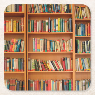 Bookshelf Books Library Bookworm Reading Square Paper Coaster