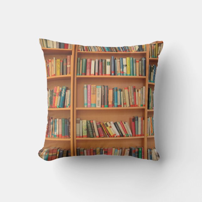 Bookshelf Books Library Bookworm Reading Throw Pillow (Front)